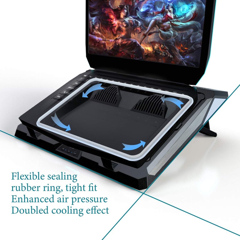 IETS GT300 Double Blower Laptop Cooling Pad for 14-17 Inch Gaming Laptop, Cooler Pad with Dust Filter, Flexible Rubber Ring, Colorful Lights,Adjustable Mount Stand,Third Gear Speed - Image 3